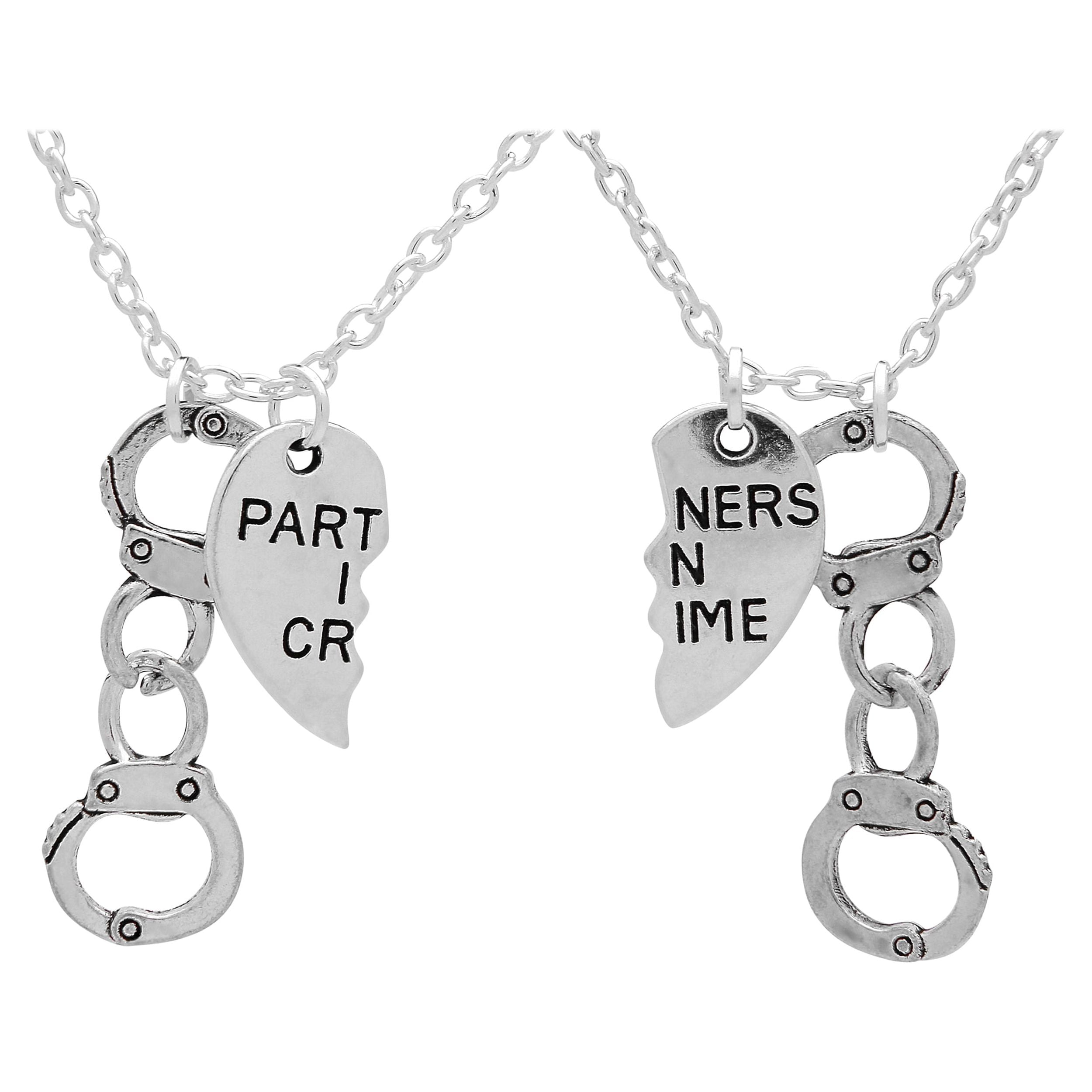 Lux Accessories Partners in Crime Handcuff Hand Cuff Gun BFF Best Friends  Forever Matching Necklace Set