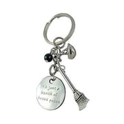 Art Attack Silvertone Its Just A Bunch Of Hocus Pocus Witches Broomstick Hat Halloween Black Beaded Pendant Keychain
