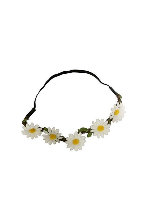 White Daisy Dasies Sun Flower Crown Boho Floral Bohemian Leaf Braided Stretch Fashion Festival Hair Headband Head Wrap