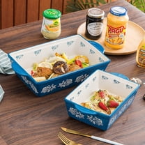 Art Baking Dish Set - 3-Piece Ceramic Lasagna Pan Casserole Dish with Rose Pattern