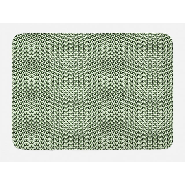 Art Bath Mat, Art Deco Inspired Abstract Botanical Ornaments Repetitive Print, Plush Bathroom Decor Mat with Non Slip Backing, 29.5" X 17.5", Fern Green Hunter Green, by Ambesonne
