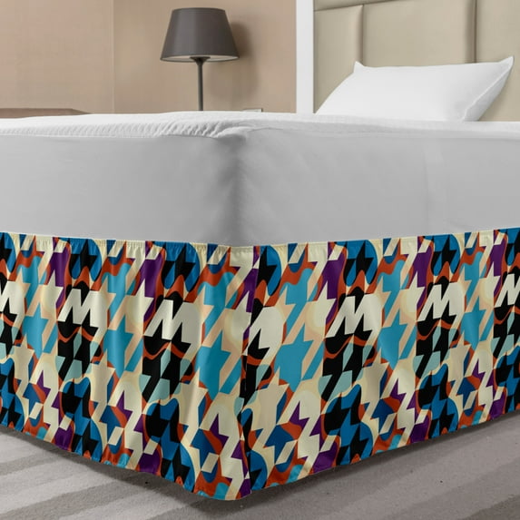 Art Bed Skirt, Abstract Awakening Modernized Classic Houndstooth in Colorful Design Art Illustration, Elastic Bedskirt Dust Ruffle Wrap Around for Bedding Decor, 4 Sizes, Multicolor, by Ambesonne