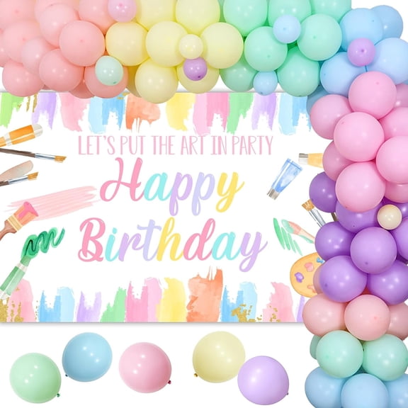 Art Birthday Party Decorations Girl - Pastel Art Balloon Garland Arch Kit with Macaron Art Paint Happy Birthday Backdrop, Art Painting Artist Drawing Artistic Painter Party Supplies