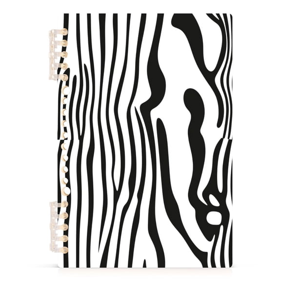 Art Black and White Pattern A5 8.3x5.7in PP Notebook, Adjustable Rings, 60 Sheets, Diary or Journey Note