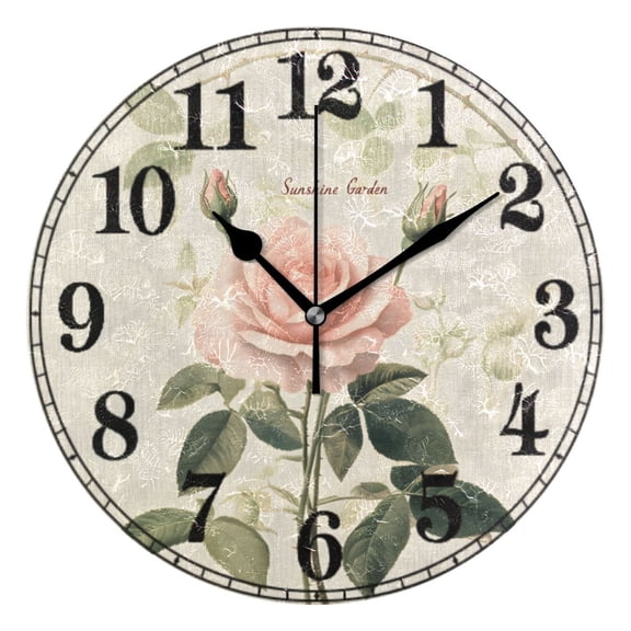Art Blossom Rose Flower Silent Wall Clock 10" Non-Ticking Battery Clock