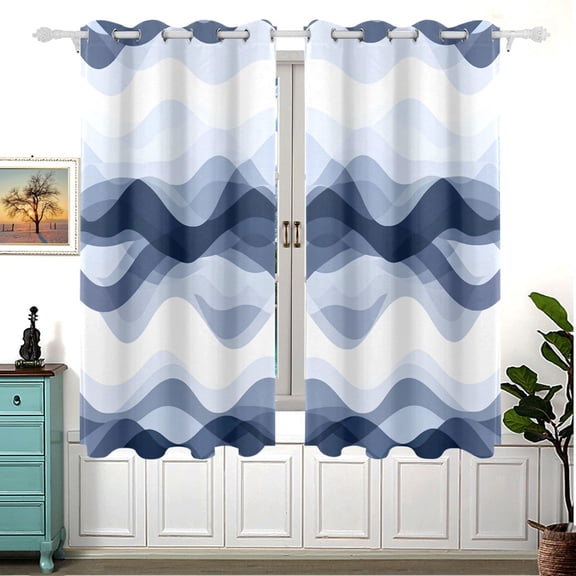 Art Blue Wave 63x55in Window Curtain Panels 63x55in 2-Piece Heavy Duty 80% Light Blocking