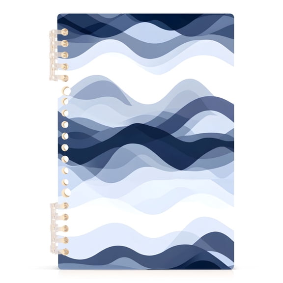 Art Blue Wave A5 8.3x5.7in PP Notebook, Adjustable Rings, 60 Sheets, Diary or Journey Note