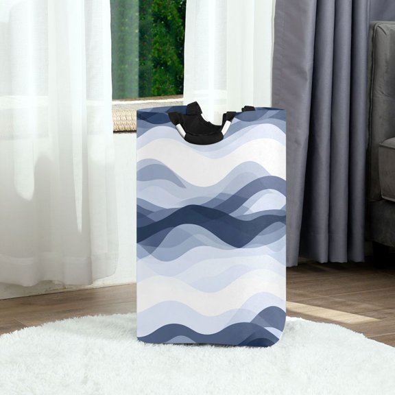 Art Blue Wave Foldable Laundry Hamper 12.6x11x22.7in with Handles for Bathroom Bedroom Storage