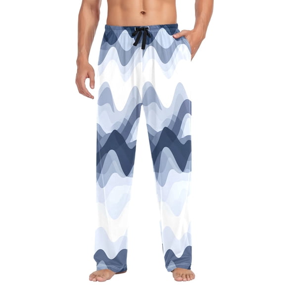 Art Blue Wave Mens Cotton Pajama Pants Long Staple Lightweight Sleep Bottoms with Pockets Breathable