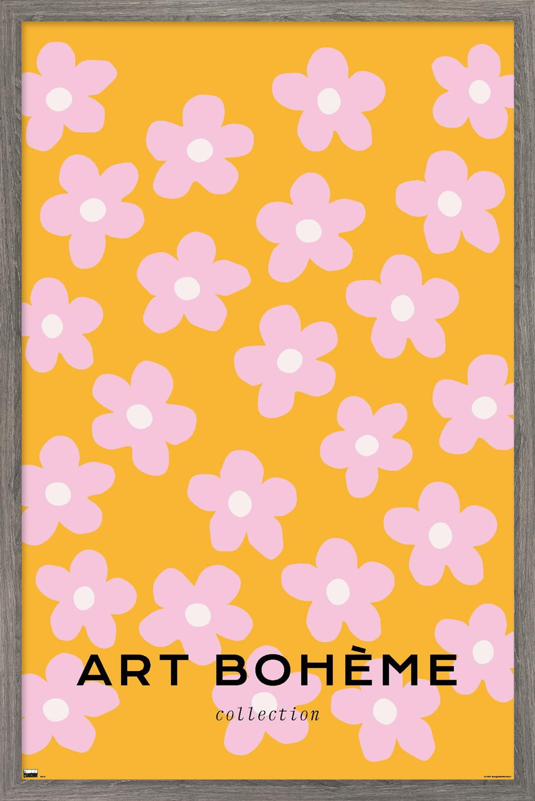 Art Bohème - Pink Flowers Wall Poster, 14.725" x 22.375" Framed