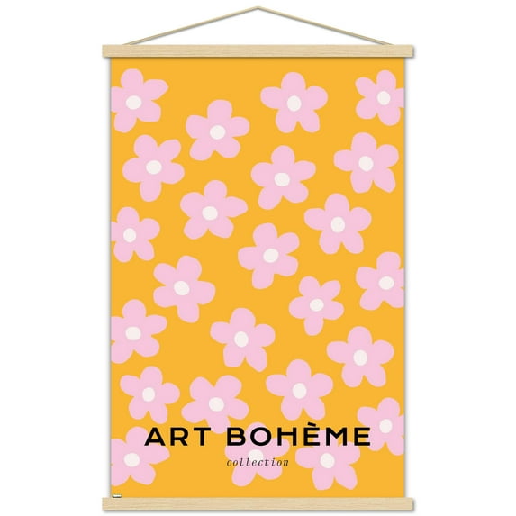 Art Bohème - Pink Flowers Wall Poster with Magnetic Frame, 22.375" x 34"