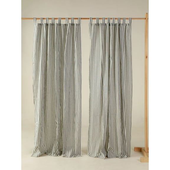 The Art Box Gauze Linen Curtains Green Striped Textured Curtains Panel Light Blocking Curtains for Living Room, Dining Room, Bedroom, 52 x 63 inch, 2 Panels