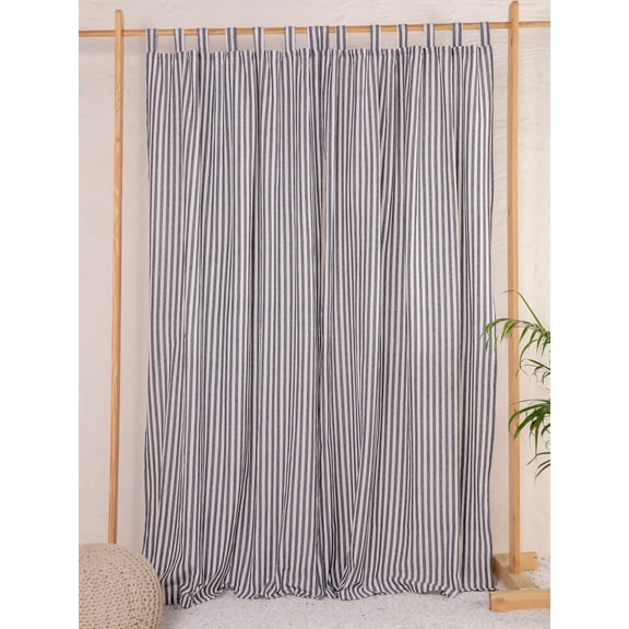 The Art Box Room Darkening Linen Curtains, Striped Black Linen Curtains Bedroom Living Room Window Curtain Set Drapes Tab Top 2 Panels, 52"W x 108L" in