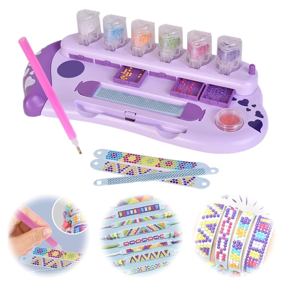 Art Bracelet Kits for Kids Hair Gem Pen Painting Bracelets Friendship Bracelet Making Kit for Girls DIY Multicolor Gems Arts Crafts Activity Easter Birthday, 29.5 cmx14 cmx7 cm, Purple