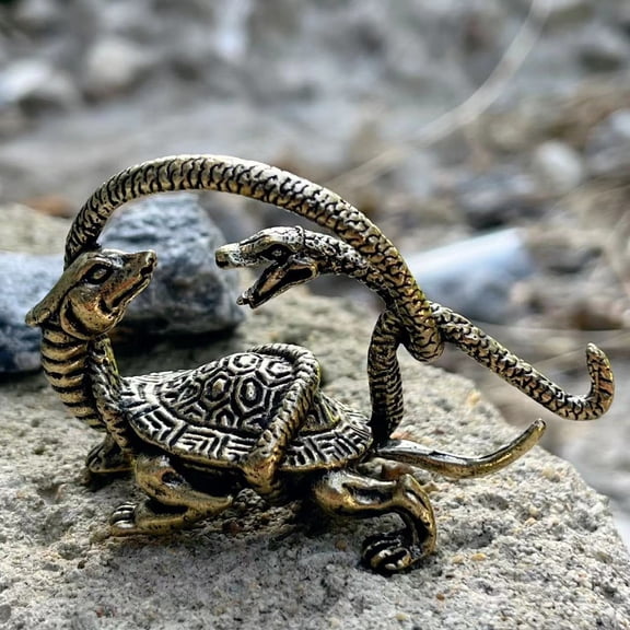 Art Brass dragon turtle Tabletop Decoration,Brass xuanwu Statue mythical beast Design Handmade Showpiece Decor Good Luck Housewarming Gift