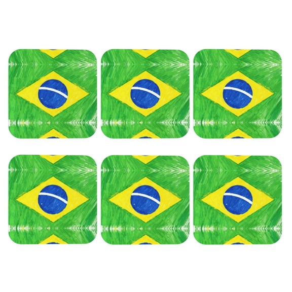 Art Brazilian Flag Leather Coasters for Drinks Perfect for Living Room, Kitchen, or Outdoor Use Set of 6 Square