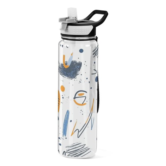Art Brushstroke Pattern Design 1000ml Tritan Sport Bottle Straw LeakProof Food-Grade Portable Wide Handle