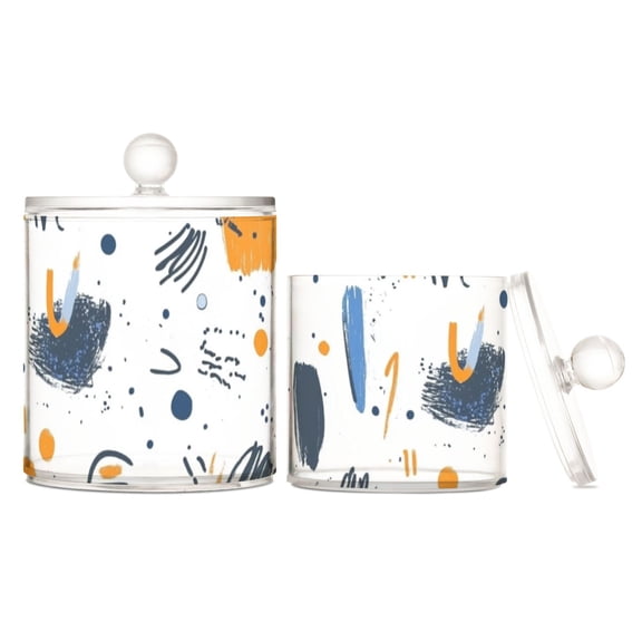 Art Brushstroke Pattern Design Translucent Plastic Cotton Swabs Canisters Large Medium Set