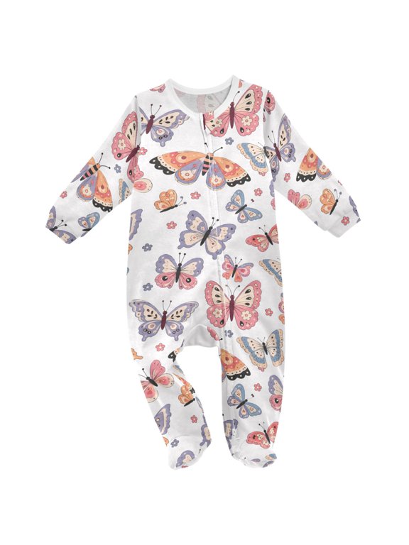Art Butterfly Floral Baby Sleeper One-Piece Footies Newborn Roomper 3Months