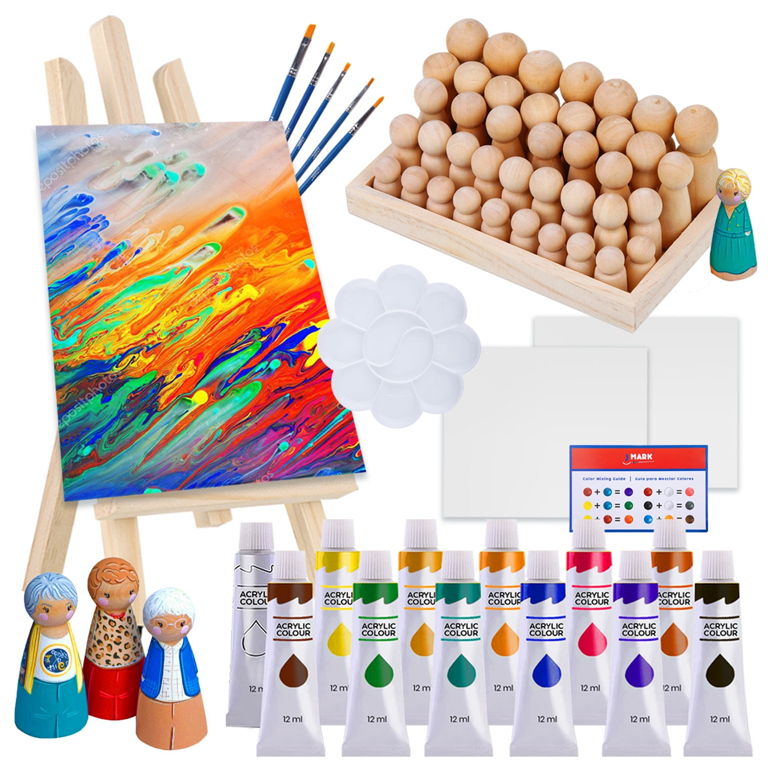 Art Canvas Paint Set Supplies 63 Piece Paint Kit Canvas Acrylic