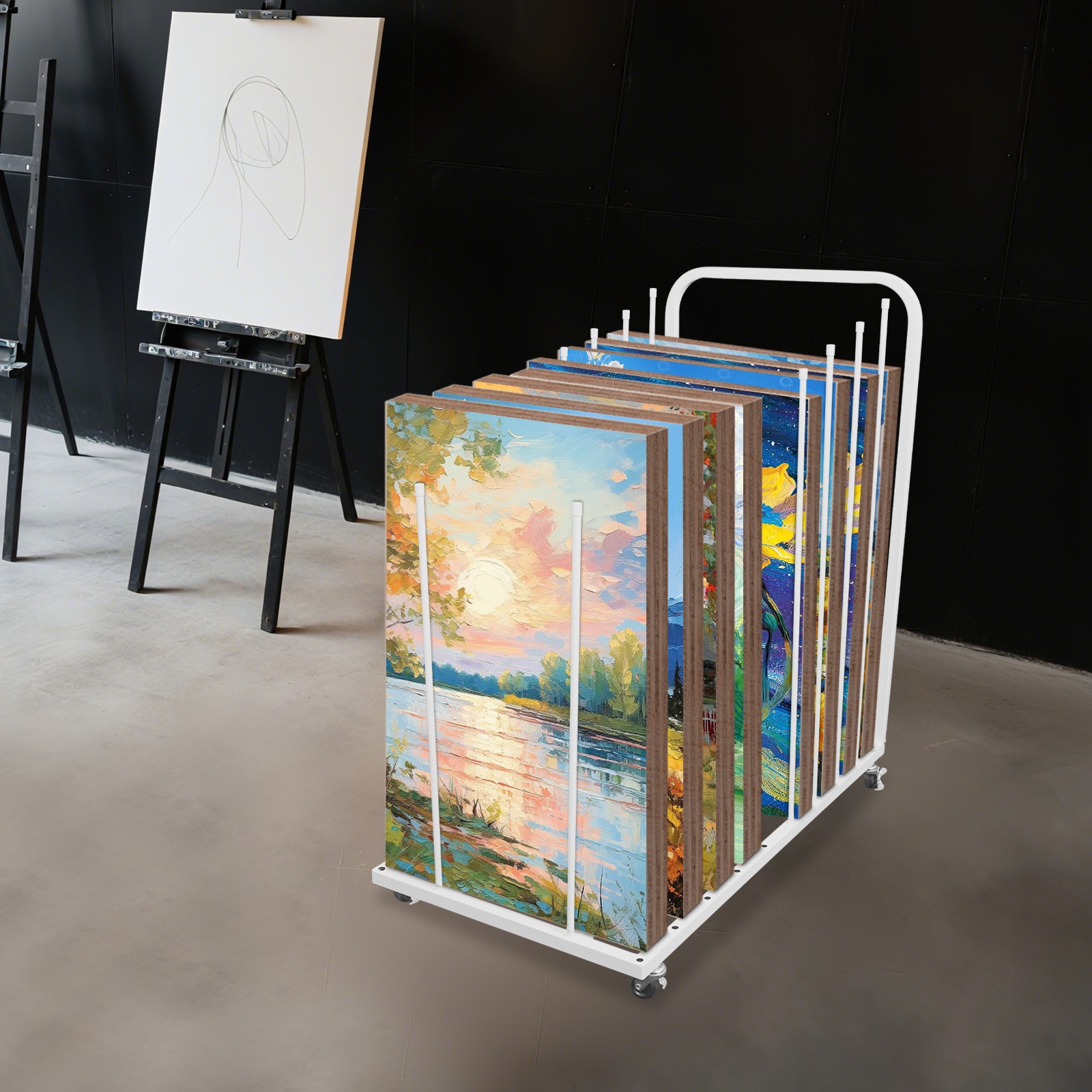 Art Canvas Storage Rack with Wheels Painting Drying Rack for Drawing ...
