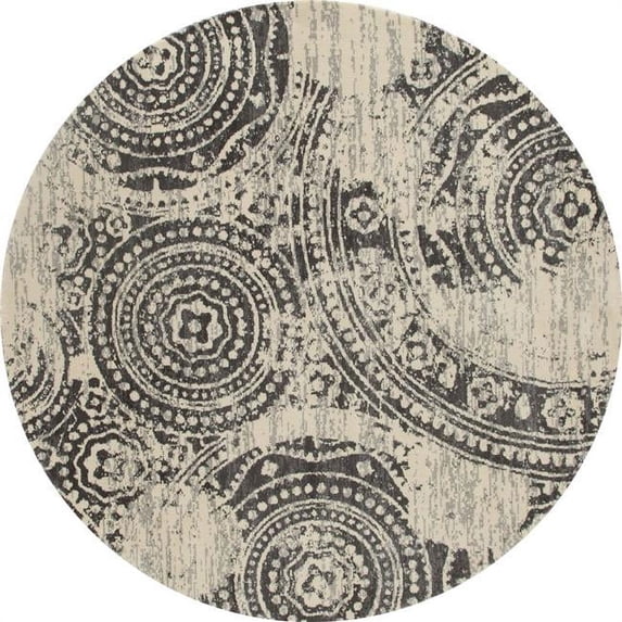 Art Carpet 24194 8 ft. Milan Collection Coins Woven Round Area Rug, Gray