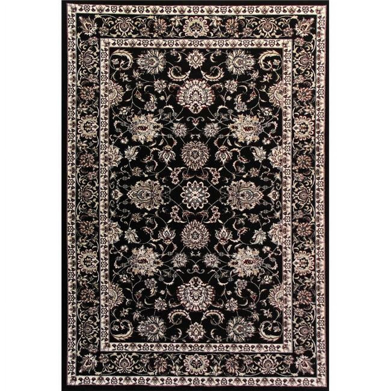 Arabella Black and Beige High Pile Traditional Area Rug
