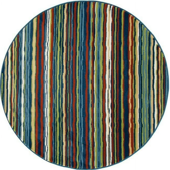 Art Carpet 841864117011 8 ft. Seaport Collection Wavy Stripe Woven Round Area Rug, Multi Color