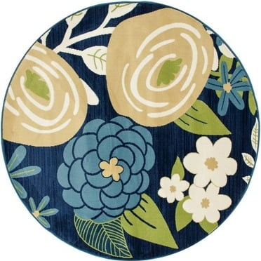 Art Carpet 841864117363 5 ft. Seaport Collection Seaside Boquet Woven Round Area Rug, Blue