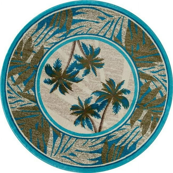 Art Carpet 841864131468 8 ft. Palm Coast Collection Frond Woven Round Area Rug, Beige
