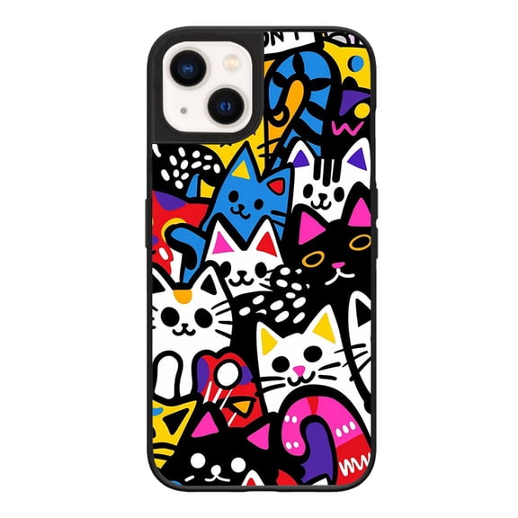 Art Cartoon Cat Phone Case for iPhone 12/12 Pro Case,Beautiful Impact Design Protection Phone Case-Black