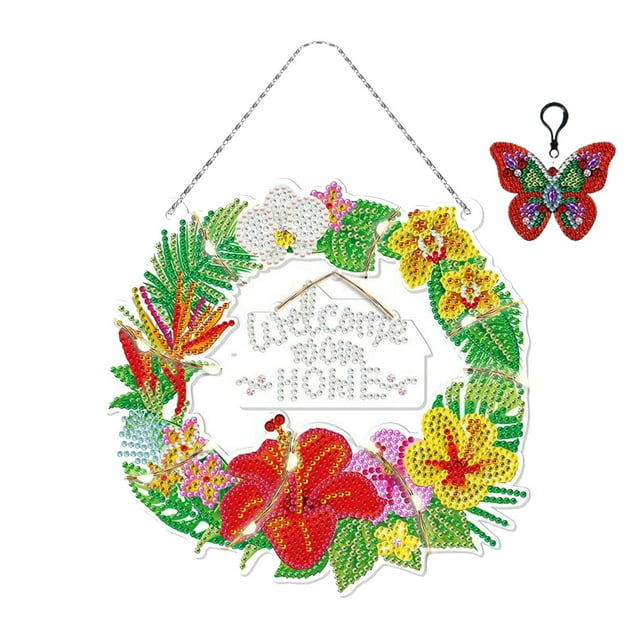 Art Christmas Candle Wreath With LED Light String DIY 5D Dots Painting