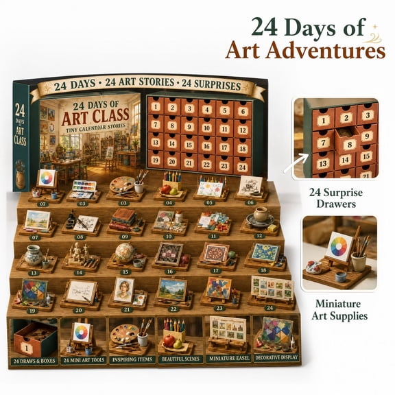 Art Class Christmas Advent Calendar with 2D Acrylic Blind Box Figures, 24 Pieces, Aesthetic Desk Decor, for Kids and Adults, Collectible Figures and Christmas Decoration