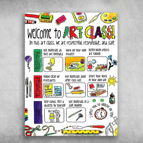 Art Class, Classroom Poster - Welcome To Art Class, In This Class, We Are Respectful, Responsible 11 x 17 Inch Poster