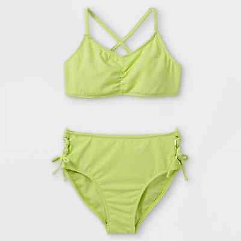 Art Class Girls Straps Tankini Top Ribbed Two Piece Bikini Yellow S 6 6X NWT