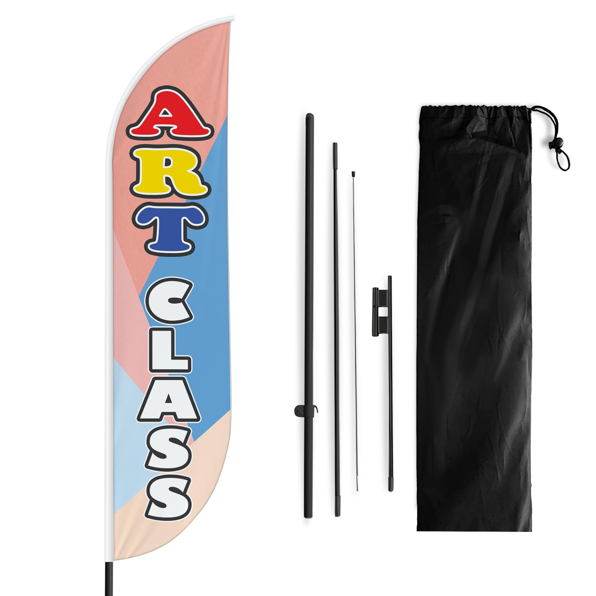 Art Class Sign feather flag Pole Mount for Outdoor by Mavis Print | 15 FEET Long Outdoor Banner Flag Mount for Easy Hang | HD Print Swooper Flag Stand forArt Class Advertising | Made in USA