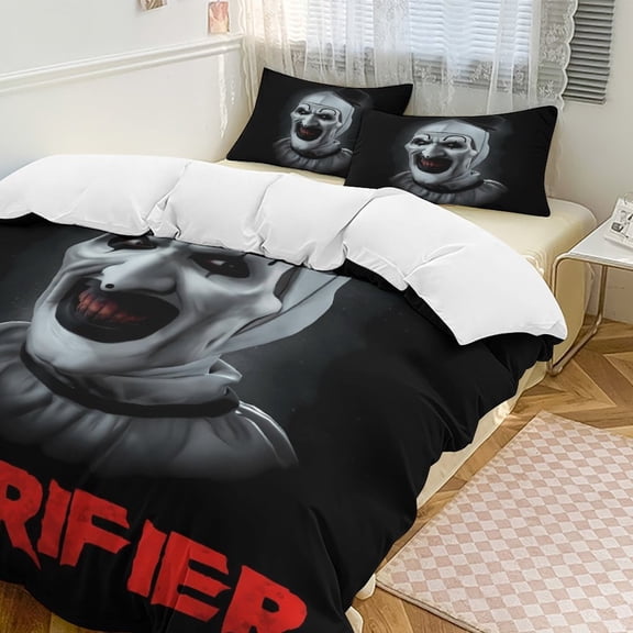 Horror Clown 3-Piece Bedding Set (1 Duvet Cover + 2 Pillow Shams) Soft And Skin-friendly Breathable And Dry Bedding for A Comfortable Night's Sleep 79"x90"
