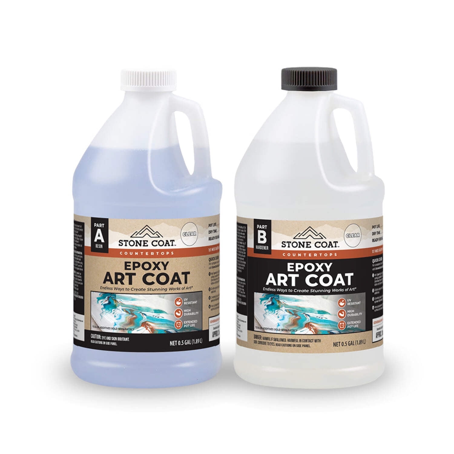 Art Coat 1 Gallon Epoxy Kit (Stone Coat Countertops) Colorable DIY Art Resin Epoxy with Added UV Inhibitors and Heat Resistance for Coating Surfaces with Unique Designs!