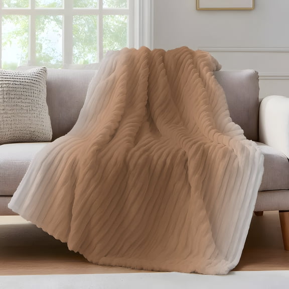 Art Coffee Brown Throw Blanket for Couch Vintage White Brown Ombre Farmhouse Rustic Country Soft and Warm Flannel 3D Striped Fluffy Fuzzy Fleece Blanket Lightweight Throw for Bed, Sofa 30 x 40 Inches