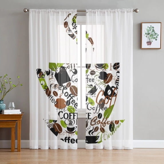Art Coffee Cup Donut Sheer Curtain for Living Room Bedroom Kitchen Modern Tulle Window Treatment Home Decor