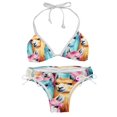 Art Colorful Alpaca Print Women's Side Tie Hipster Triangle Bikini