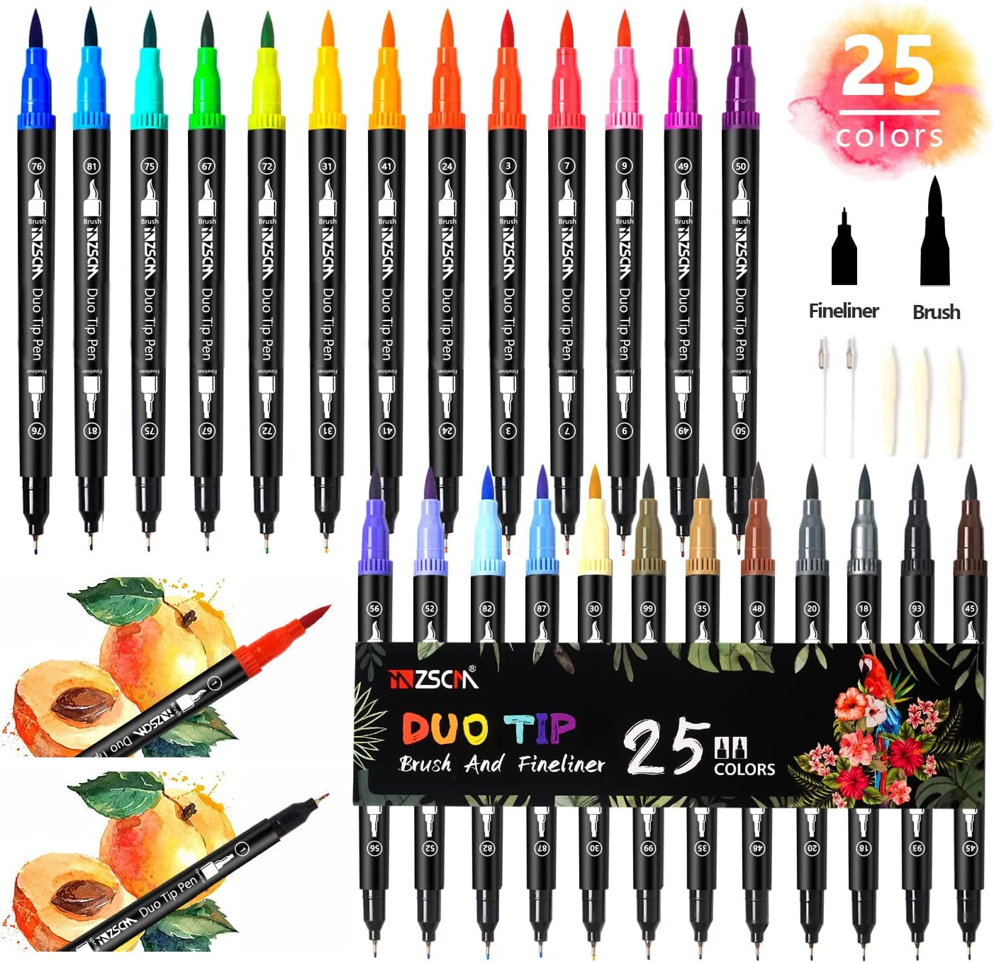 MODANU 24 Colors Brush Pens Art Markers Set, Fine and Brush Tip Colored  Dual Pen for Kid Adult Coloring Book Drawing Bullet Journal Planner  Calendar