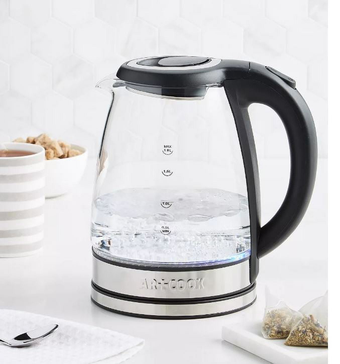 Art & Cook 1.8L Illuminated 1000 Watt Electric Glass Kettle, Black