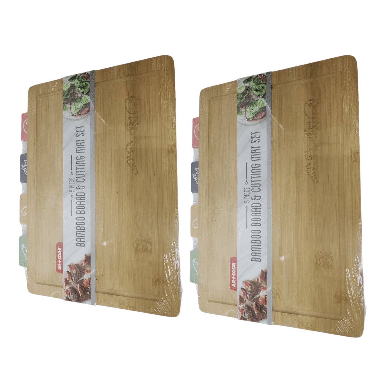 Art & Cook 5 Piece Bamboo Cutting Board and Cutting Mat Set