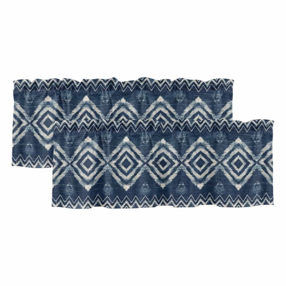 Art Country 2 Panels Kitchen Valance, Retro Navy Blue Geometric Chevron Diamond Pattern Curtains Valances for Small Windows Rod Pocket Window Treatments for Living Room Bedroom 42" W x 12" L