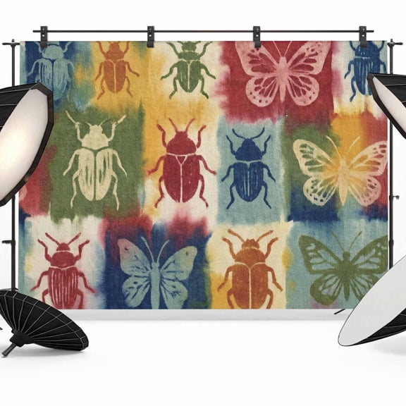 Art Country Photography Backdrop 12x8FT, Watercolors Retro Red Blue Butterfly Insects Photo Backdrops, Background for Photography Studio Photo Studio Background, Back Drop for Photoshoot