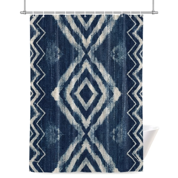 Art Country Shower Curtains for Bathroom, Retro Navy Blue Geometric Chevron Diamond Pattern Waterproof Fabric Shower Curtain for Bathroom Bathtub Decoration, Machine Washable 72"x84"