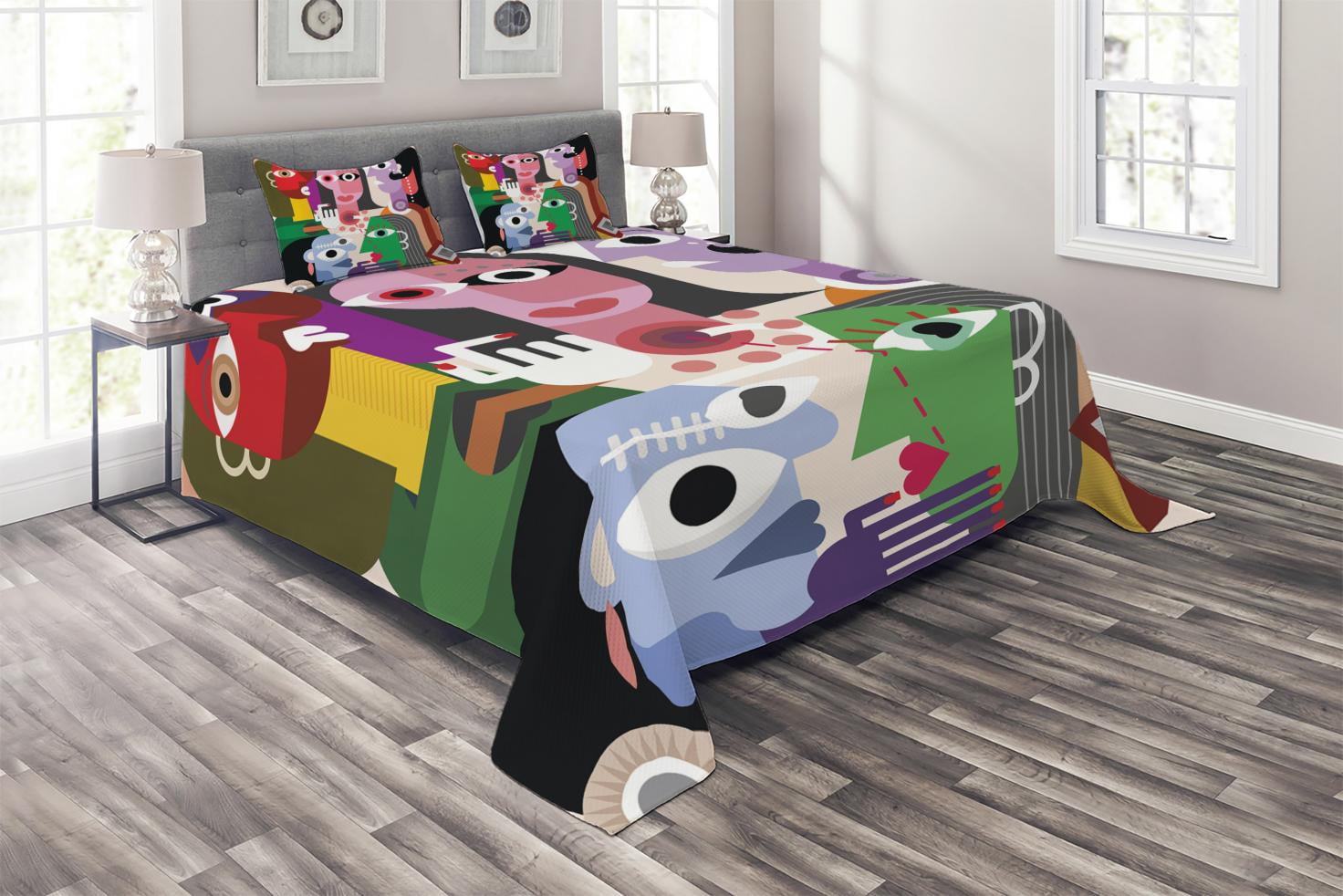 Art Coverlet Set Queen Size, Women with Emotions Modern Abstract ...