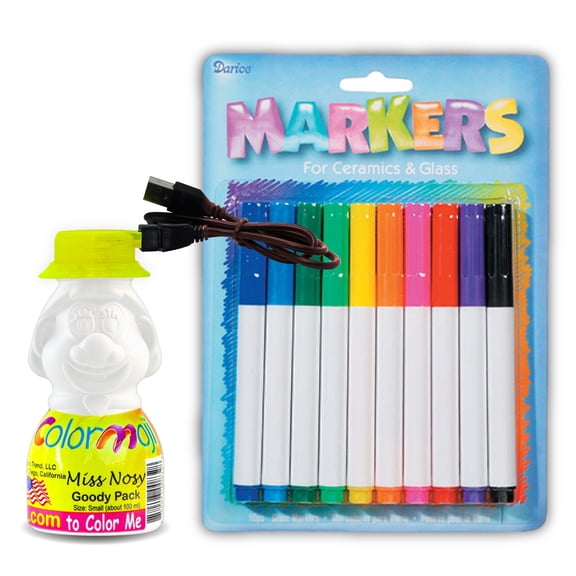 Art and Craft Coloring kit with Free Coloring Books App – Miss Nosy Painting Model - DIY Custom-made Night Light - 10 Markers for Ceramics, Glass, and Plastics.
