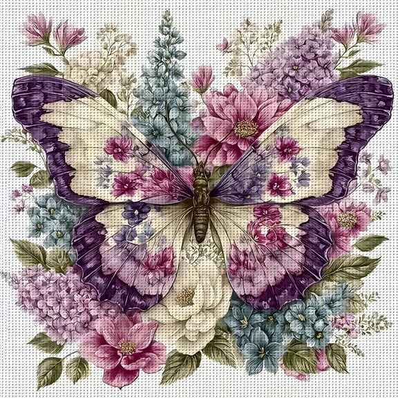 Art Craft Cross Stitch Set, 11CT Pre-Printed Butterfly Floral Design, Beginner Adult Needlepoint Kit, Ideal for Wall Hanging & Holiday Gift,A